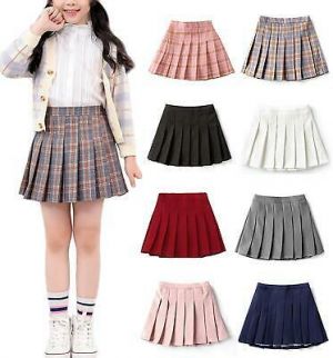 Girls High Waisted Pleated Zip Tennis Style Skater Mini Skirt (Kids)