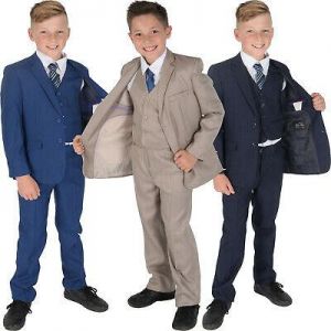 flowers fashion 5 Piece Checked Boys Suits Wedding Prom PageBoy Suit Navy Blue Beige 2-15 Year