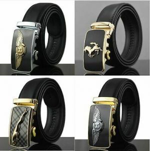 flowers men's accessories Limited Edition Mens Black Leather Belt with Bentley Jaguar Gold Silver Buckle