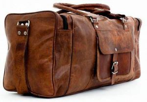 New 25" Men Brown Vintage Real Travel Luggage Duffle Gym Bags Tote Goat Leather