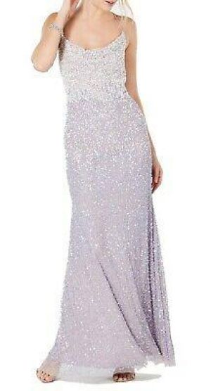 flowers women's clothing Adrianna Papell Womens Gown Purple Gray Size 4 Long Beaded Sequined $329- 378