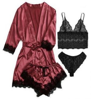 Lace Satin Wholesale New European and  American Pajamas with Nightgown