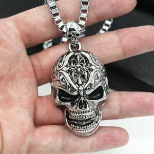 Totenkopf Anhänger Edelstahl kette biker gothic harley rock skull schädel silber