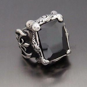 Mens Huge Silver Dragon Claw Black Onyx CZ 316L Stainless Steel Biker Ring