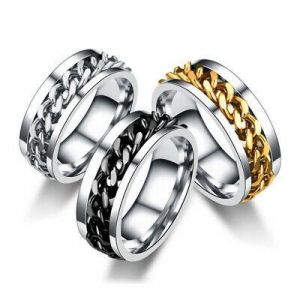 Men Women Rotatable Chain Stainless Steel Ring Unisex Wedding Band Jewelry Gift