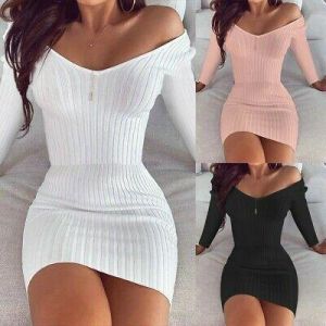 Women&#039;s Sexy Slim Dress Lady Long Sleeve Party V Neck Casual Bodycon Dress