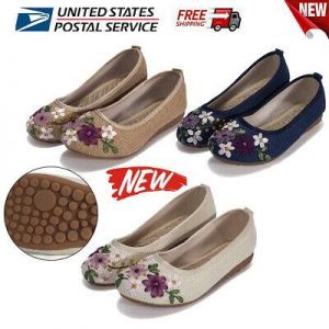 flowers women shoes Womens Shoes Embroidered Chinese Style Flats Ballet Crafts Non-slip Shoes SYF US
